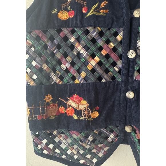 CASCADE BLUES Corduroy Vest Womens Medium Woven Lattice Harvest Embroidered - Picture 6 of 8